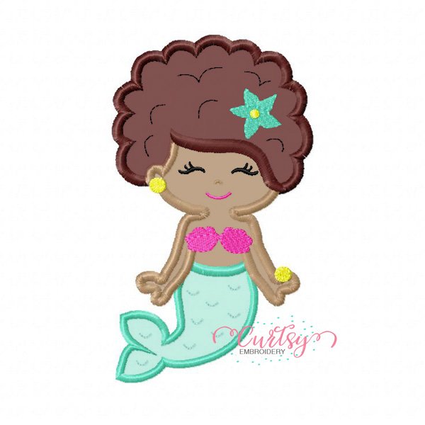 Cute Afro Mermaid Applique Embroidery Design Cute Afro Mermaid Applique Embroidery Design