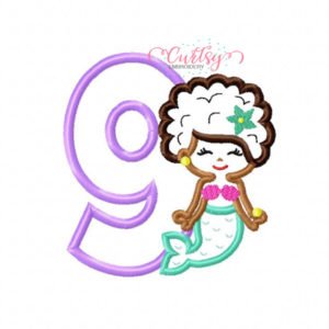 9 Mermaid Afro Applique Design