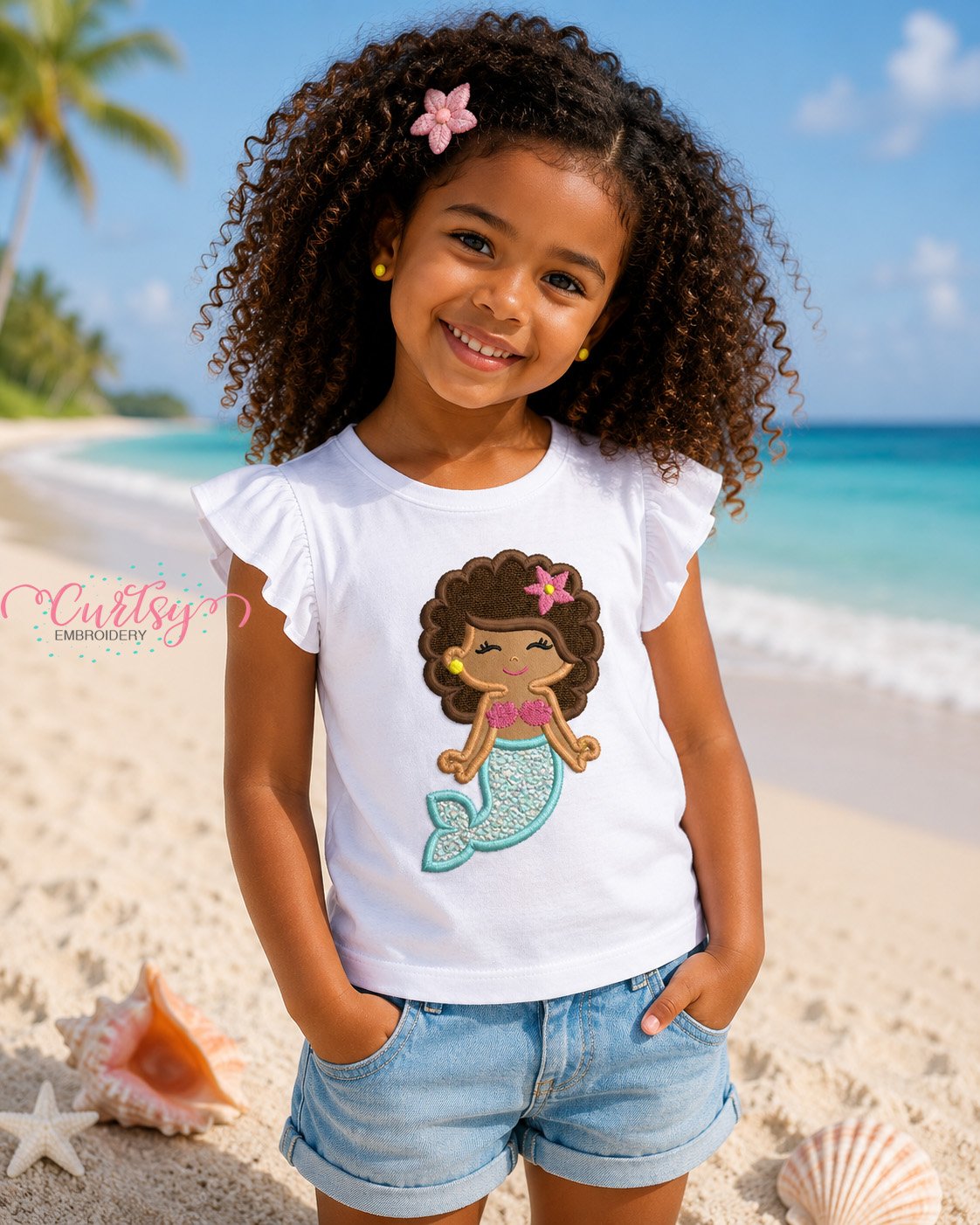 Curly Mermaid Applique Design _ Logo 3