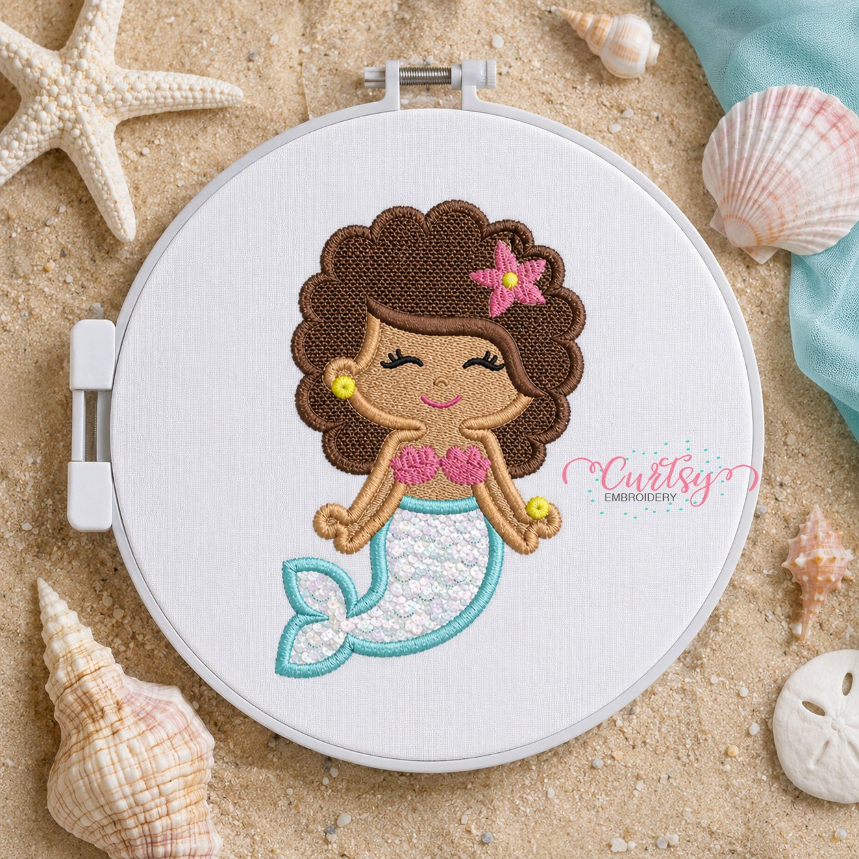 Curly Mermaid Applique Design _ Logo 4