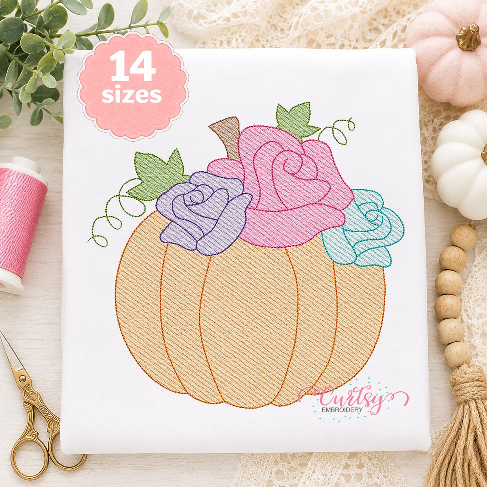 Sketch Pumpkin with Flowers Embroidery Design _ Etsy 2000