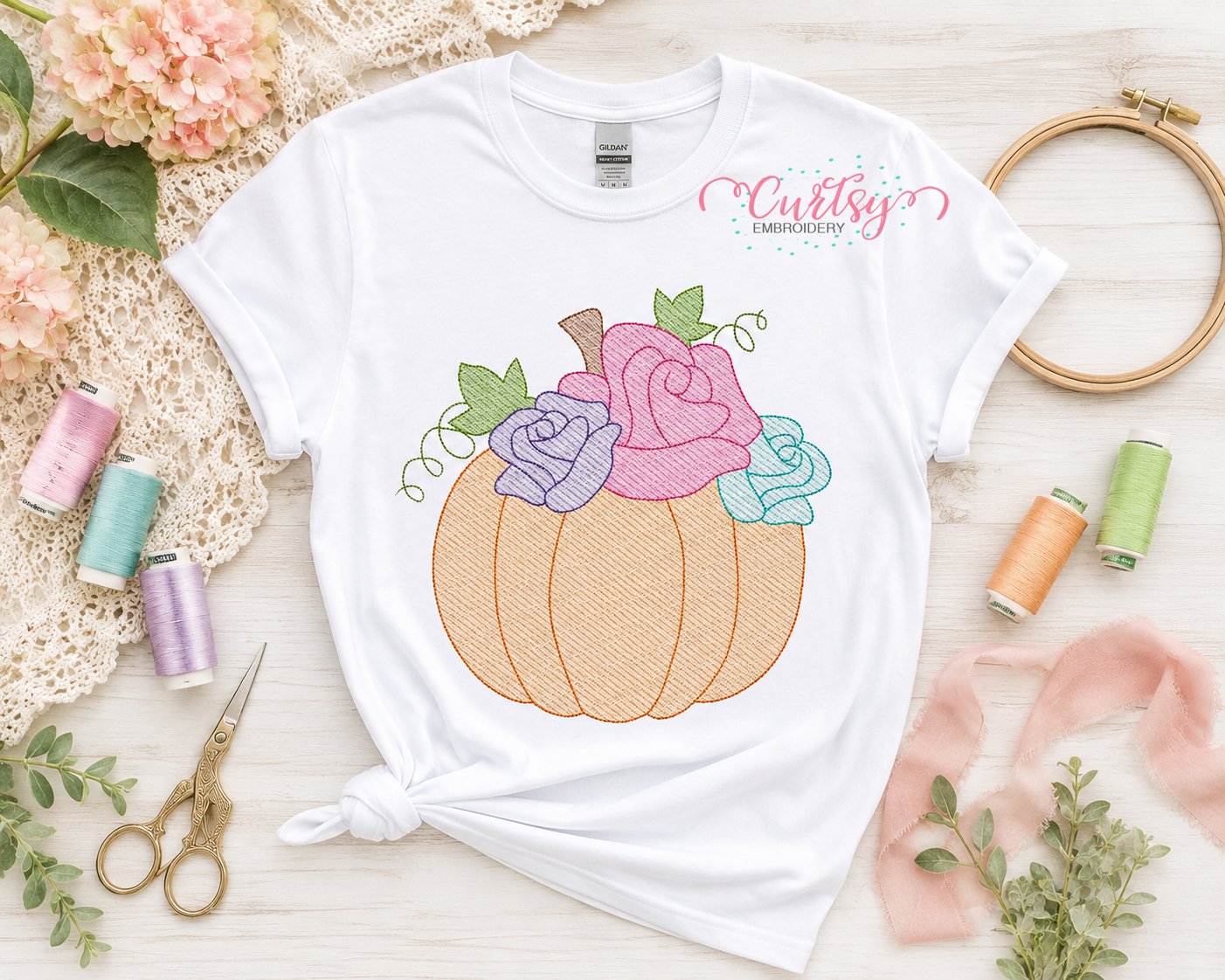 Sketch Pumpkin with Flowers Embroidery Design _ Logo 1