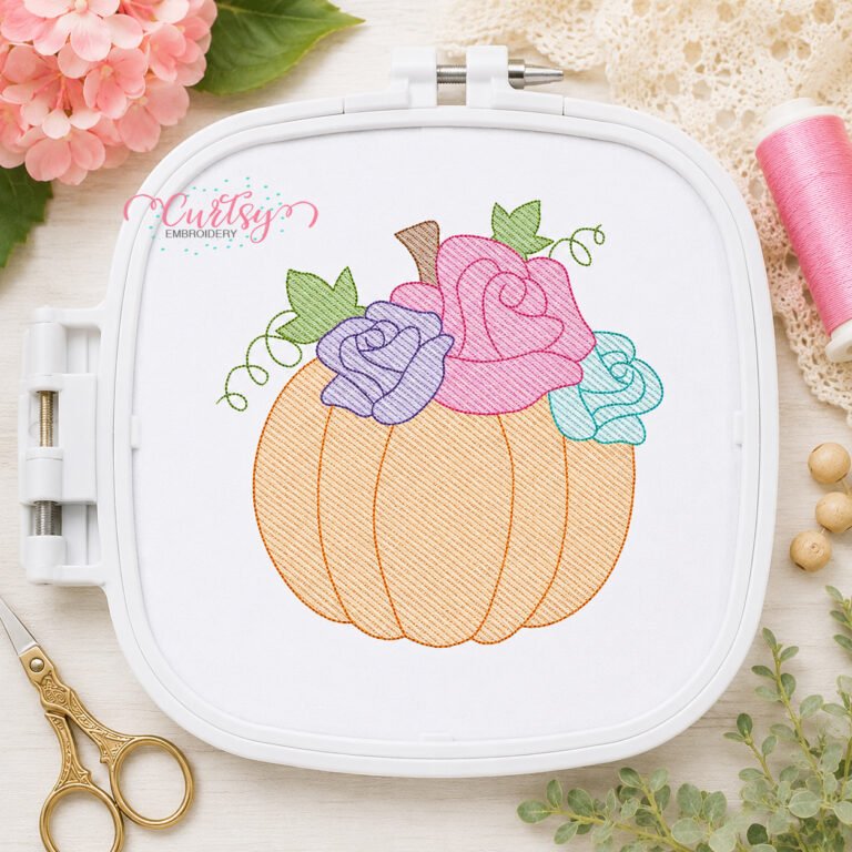 Sketch Pumpkin with Flowers Embroidery Design _ Logo 3