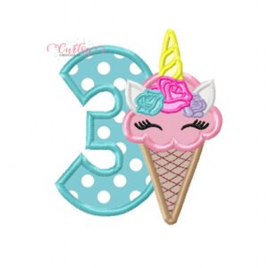 3 Unicorn Ice Cream Applique