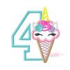 4th Birthday Unicorn Ice Cream Cone Applique Design 4th Birthday Unicorn Ice Cream Cone Applique Design