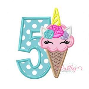 5 Unicorn Ice Cream Applique