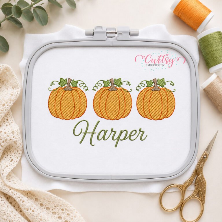 Sketch Fill Pumpkin Trio Embroidery Design _ Logo 3