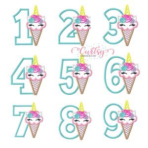 Unicorn Ice Cream Applique Set