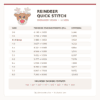 Boy reindeer quick stitch design beside a chart of 12 finished sizes, stitch counts, and included embroidery file formats.