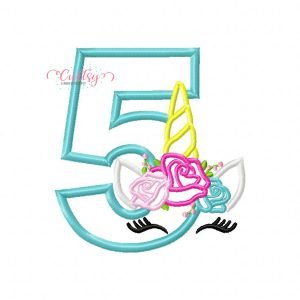 5 Roses Unicorn Applique