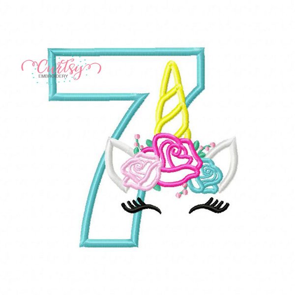 7th Birthday Unicorn Roses Applique Design 7th Birthday Unicorn Roses Applique Design