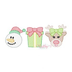 Christmas Trio Girl Reindeer Embroidery