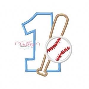1 Baseball with Bat Applique