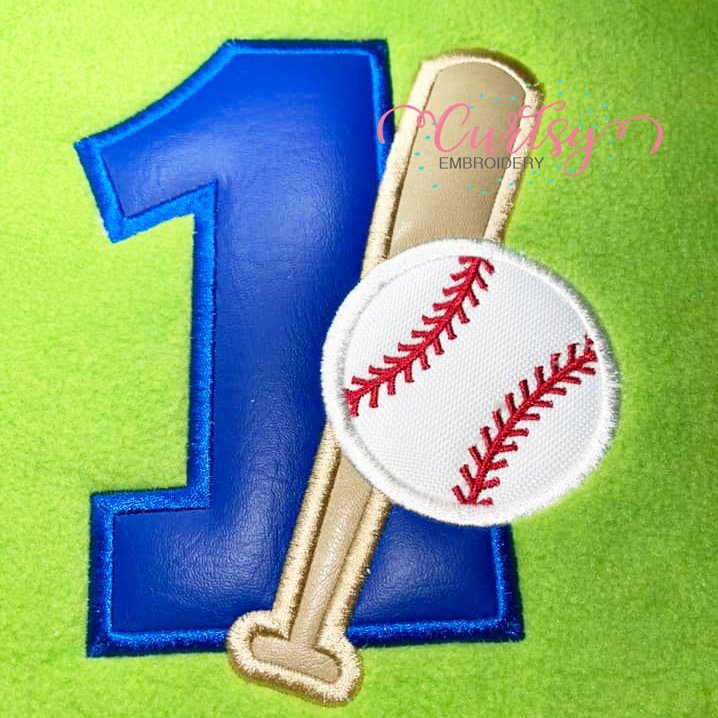 1st Birthday Baseball and Bat Applique Picture 1 1st Birthday Baseball and Bat Applique Picture 1