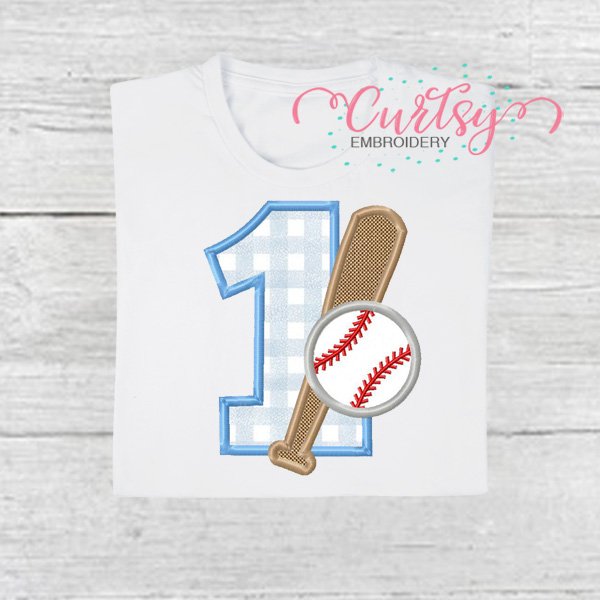 1st Birthday Baseball and Bat Applique Picture 2 1st Birthday Baseball and Bat Applique Picture 2