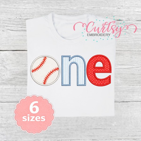 ONE Baseball Applique Design 600