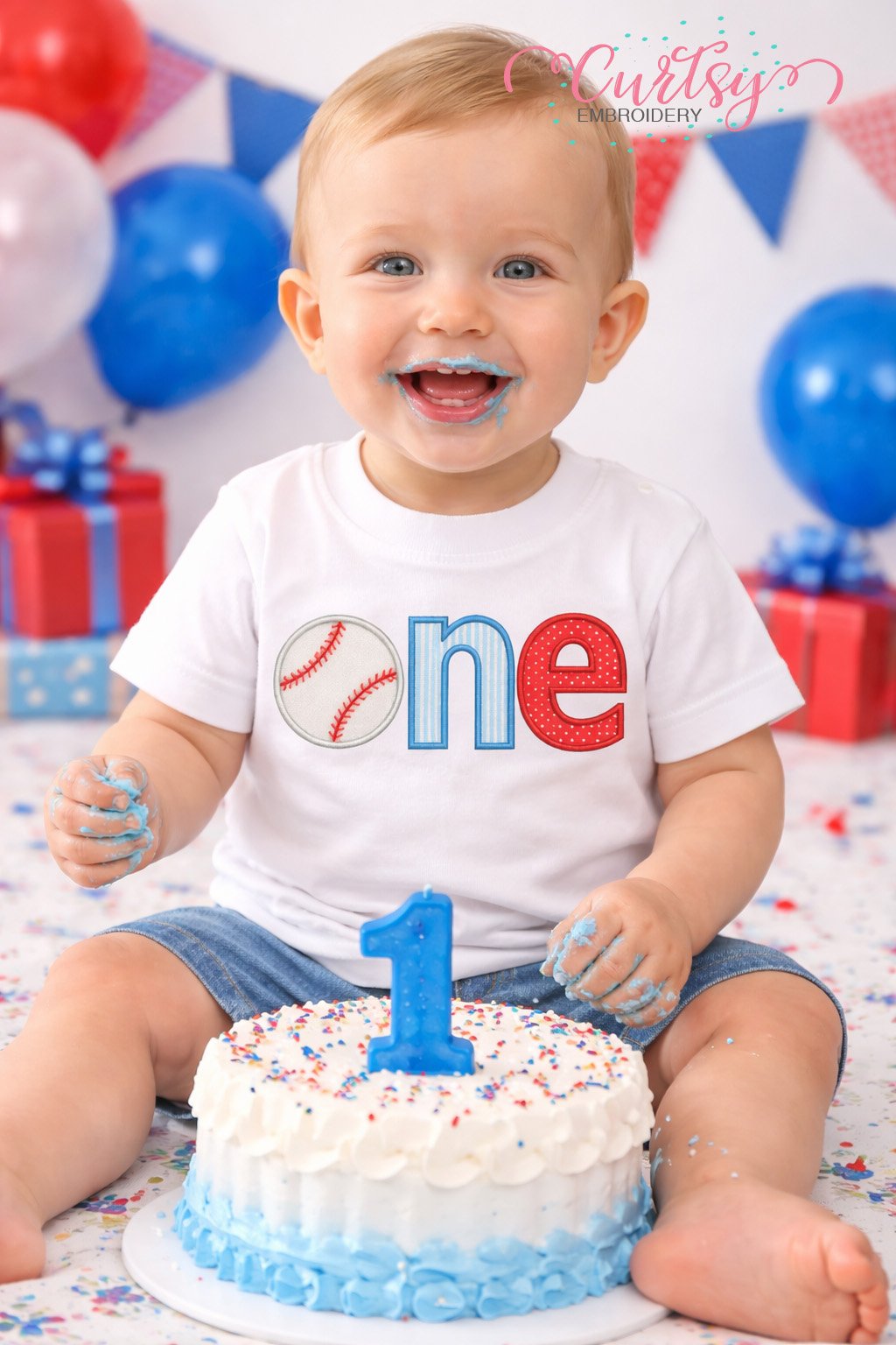 ONE Baseball Applique Design Logo 2