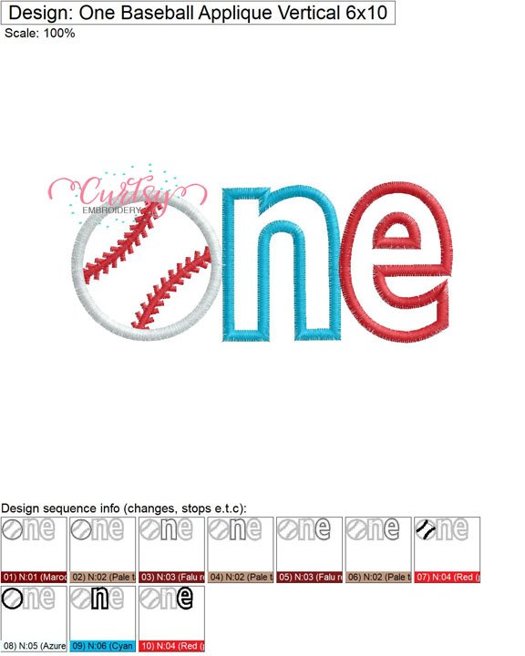 One Baseball Applique MAP One Baseball Applique MAP