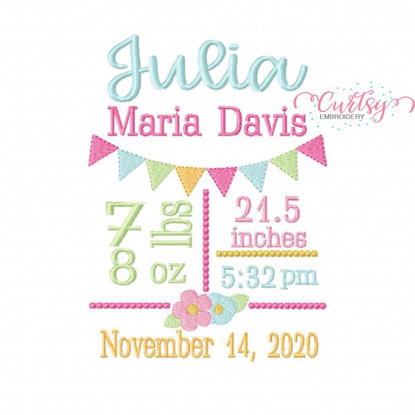 Announcement Block Embroidery Design for Girls Announcement Block Embroidery Design for Girls