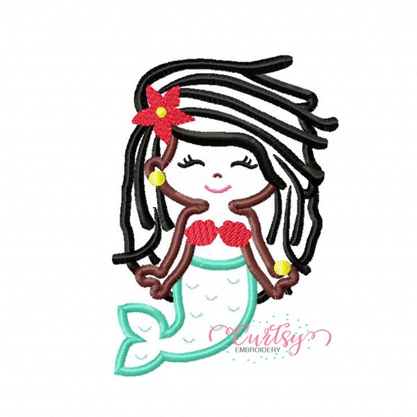Cute Mermaid Long Locs Applique Design