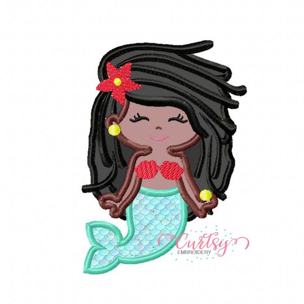 Cute Mermaid Long Locs Applique Embroidery Design