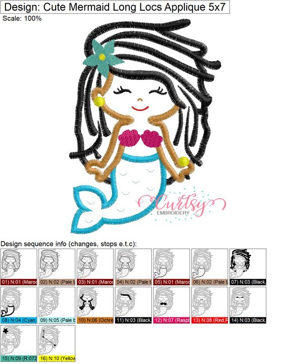 Cute Mermaid Long Locs Applique MAP