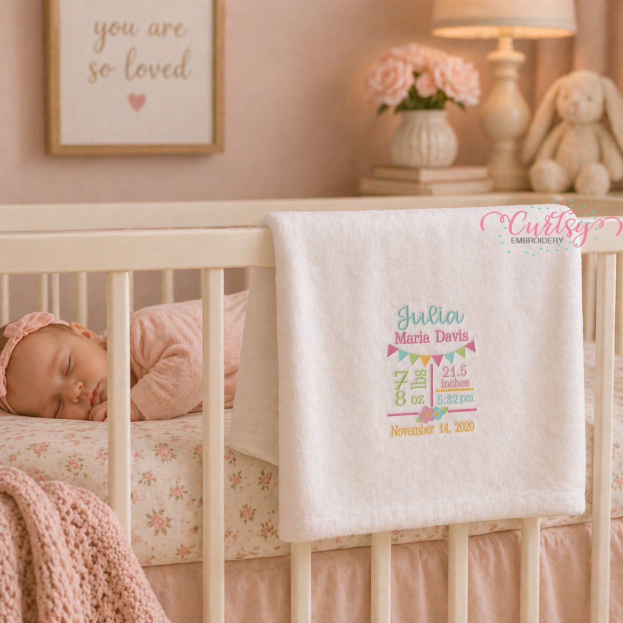 Flower Birth Announcement Block Embroidery Design _ Logo 2