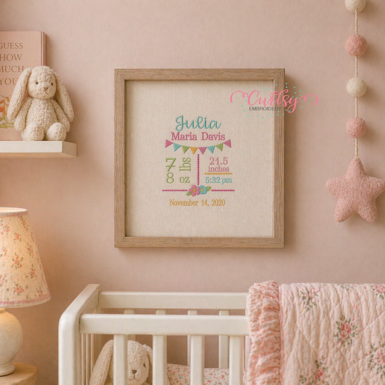 Flower Birth Announcement Block Embroidery Design _ Logo 4