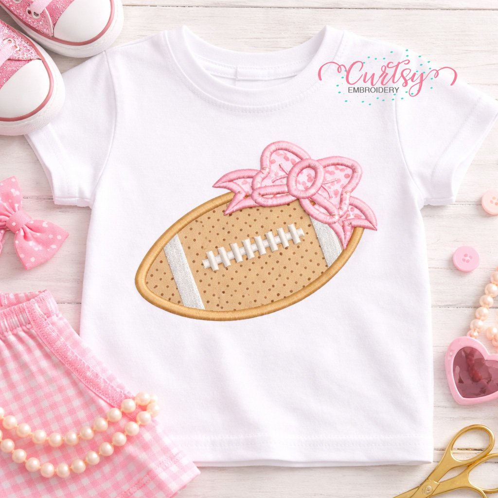 Football with Bow Applique Embroidery Design _ Logo 1