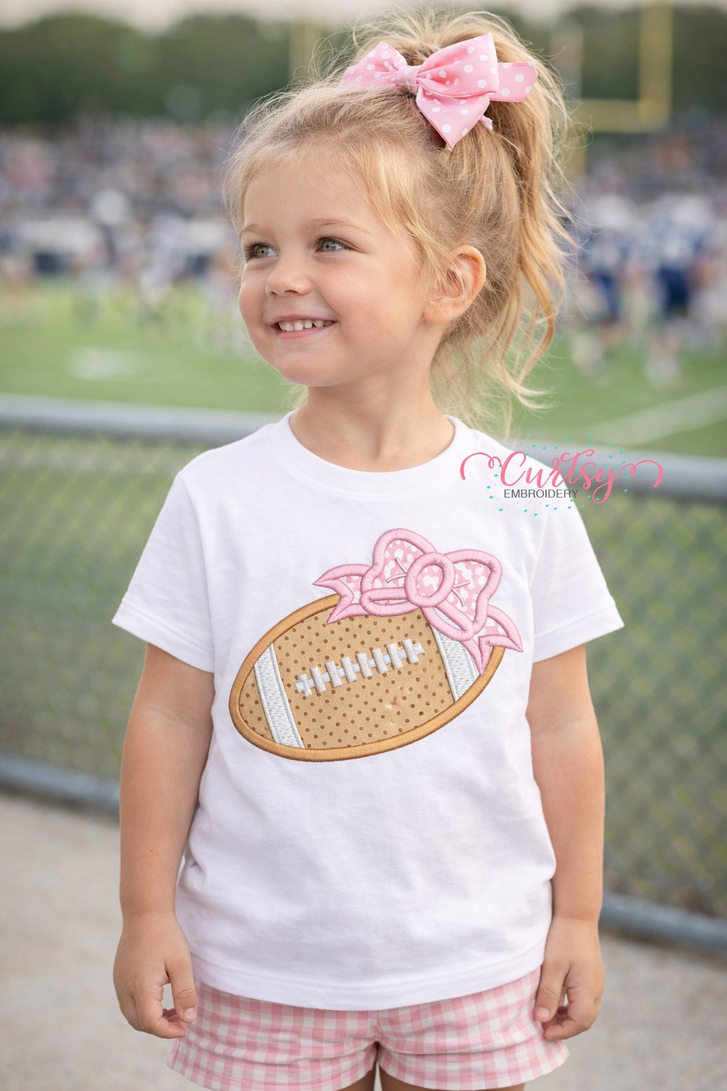 Football with Bow Applique Embroidery Design _ Logo 2