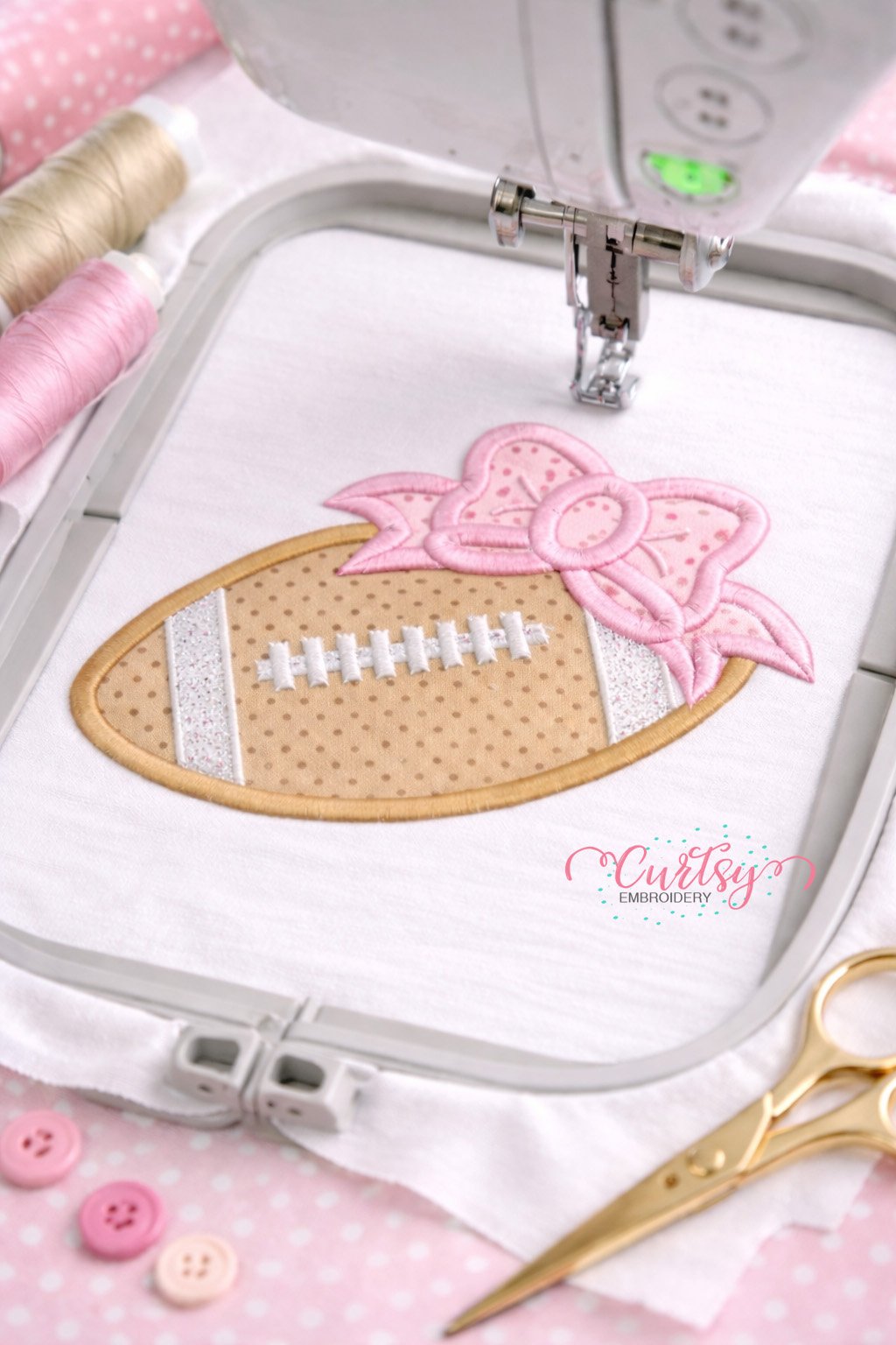 Football with Bow Applique Embroidery Design _ Logo 3