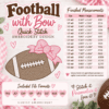 Football with bow embroidery design size chart with 15 sizes and included file formats