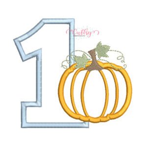 First birthday pumpkin applique machine embroidery design featuring a number one and pumpkin
