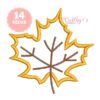 Fall Leaf Applique Embroidery Design with gingham fabric and golden satin stitching