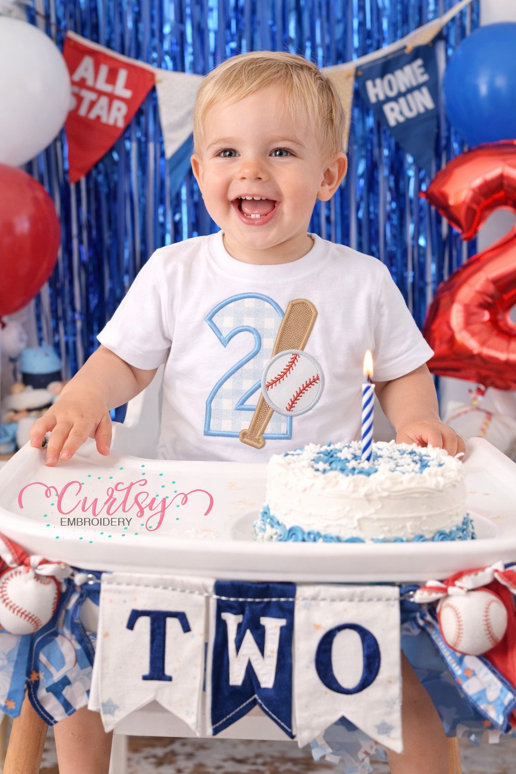2nd Birthday Baseball Bat and Ball Applique Design Picture lifestyle logo 1