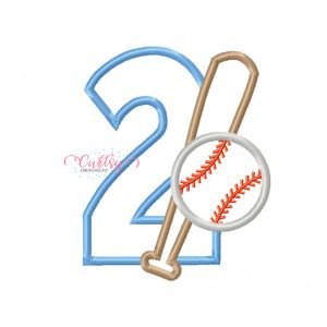2 Baseball with Bat Applique