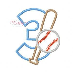 3 Baseball with Bat Applique