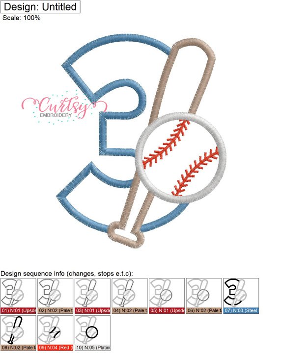 3 Bat and Ball Applique MAP