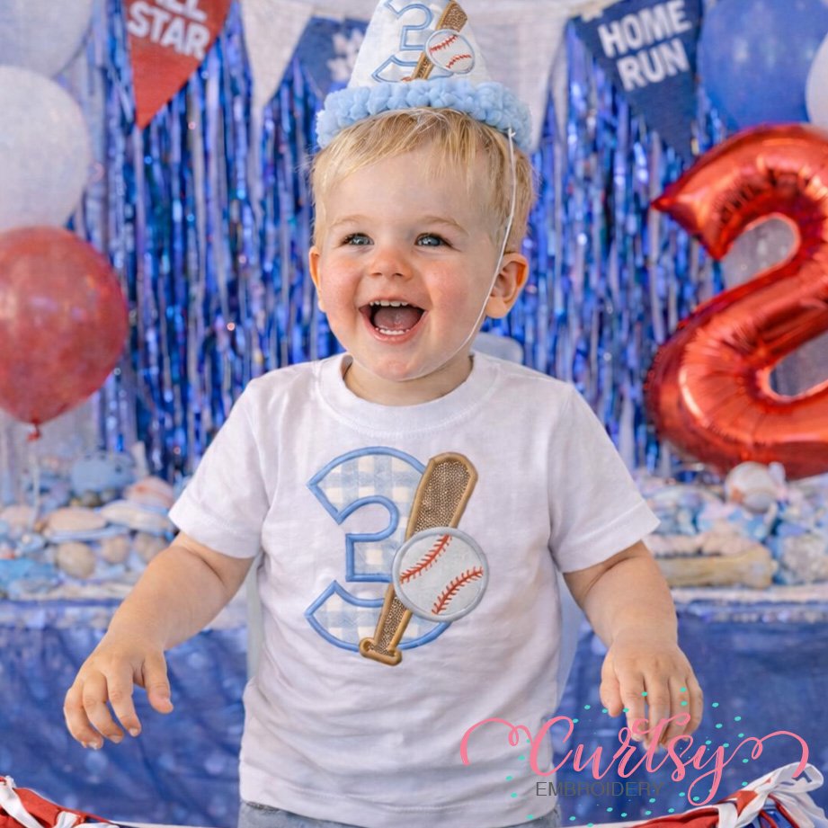 3rd Birthday Baseball Bat and Ball Applique Lifestyle logo 1
