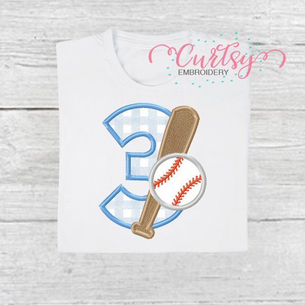 3rd Birthday Baseball Bat and Ball Applique Picture 1