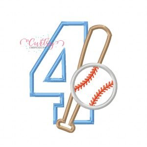 4 Baseball with Bat Applique