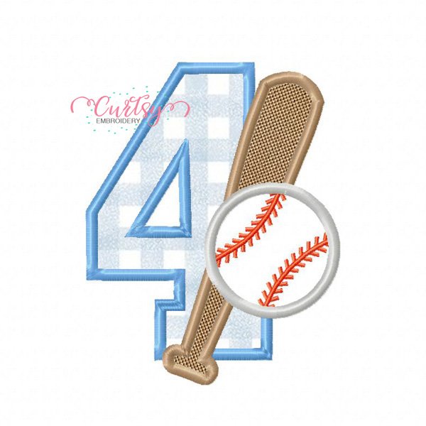 4th Birthday Baseball Bat and Ball Applique Embroidery Design 4th Birthday Baseball Bat and Ball Applique Embroidery Design