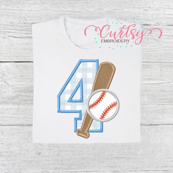 4th Birthday Baseball Bat and Ball Applique Picture 1 4th Birthday Baseball Bat and Ball Applique Picture 1