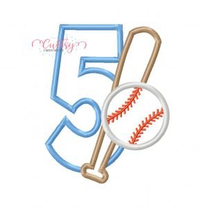 5 Baseball with Bat Applique