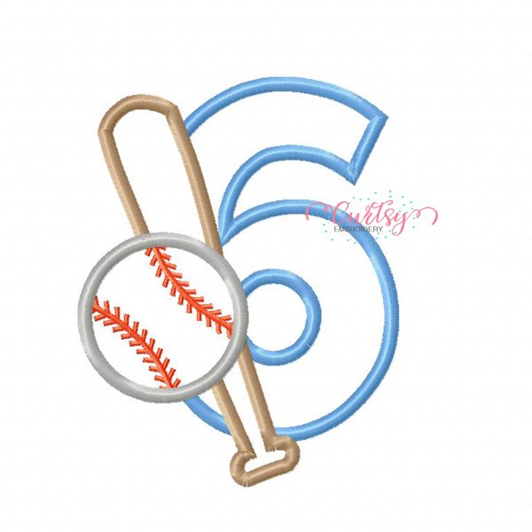 6th Birthday Baseball Applique Design 6th Birthday Baseball Applique Design