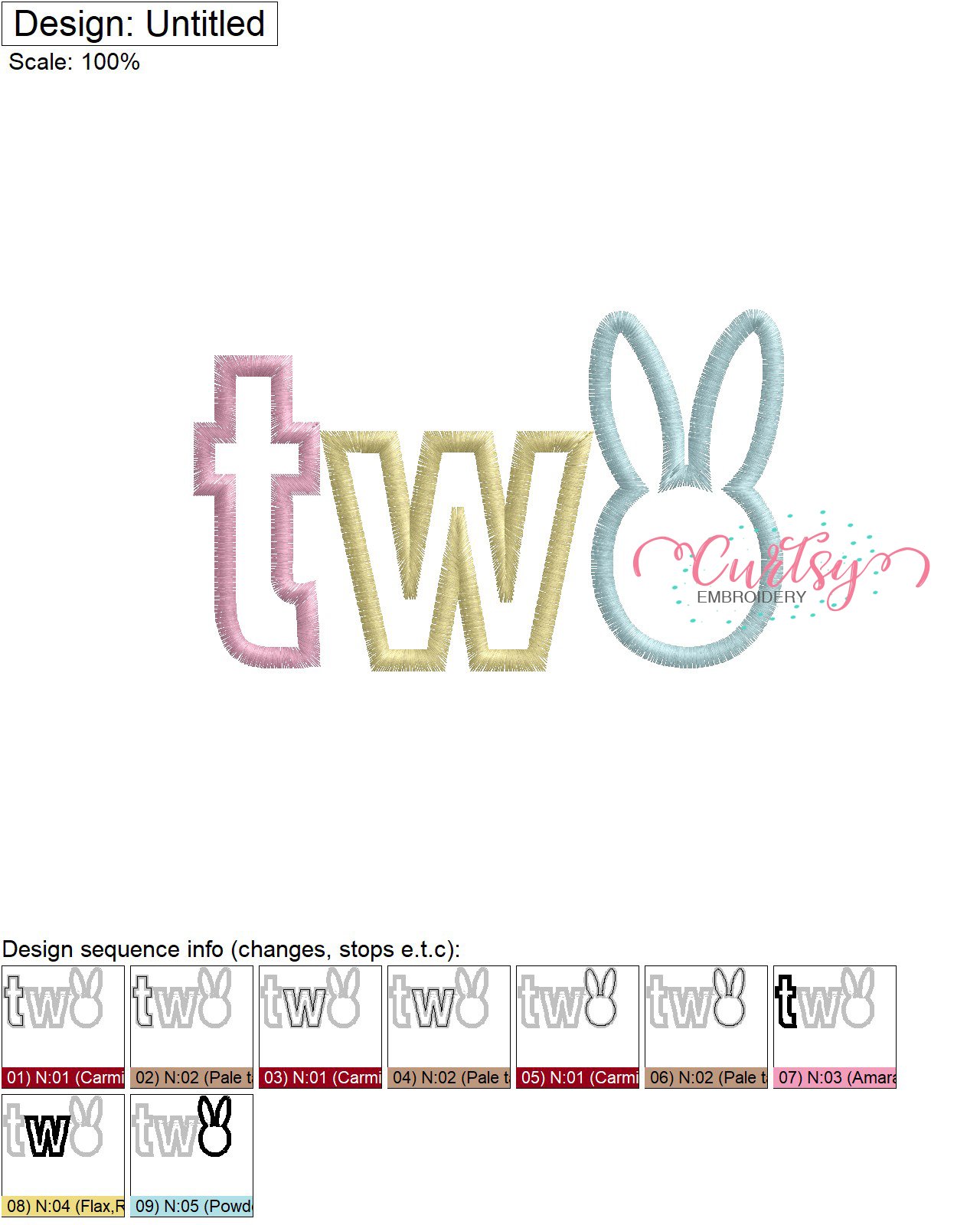 Bunny TWO Applique Stitch Map