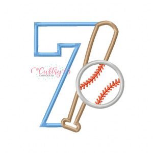 7 Baseball with Bat Applique