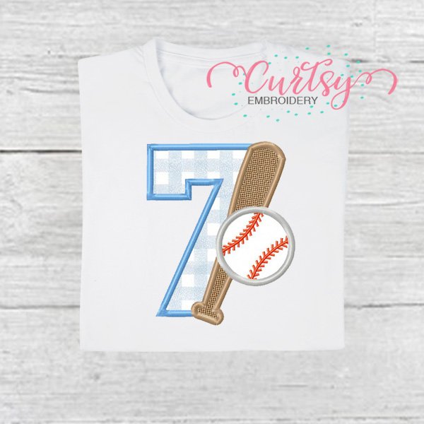 7th Birthday Baseball Bat and Ball Applique Design Picture 1 7th Birthday Baseball Bat and Ball Applique Design Picture 1