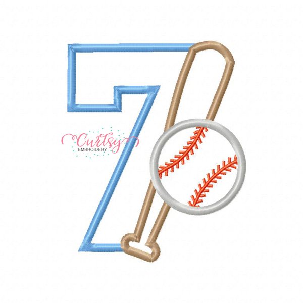 7th Birthday Baseball Bat and Ball Applique Design 7th Birthday Baseball Bat and Ball Applique Design