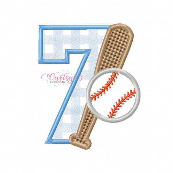 7th Birthday Baseball Bat and Ball Embroidery Design 7th Birthday Baseball Bat and Ball Embroidery Design
